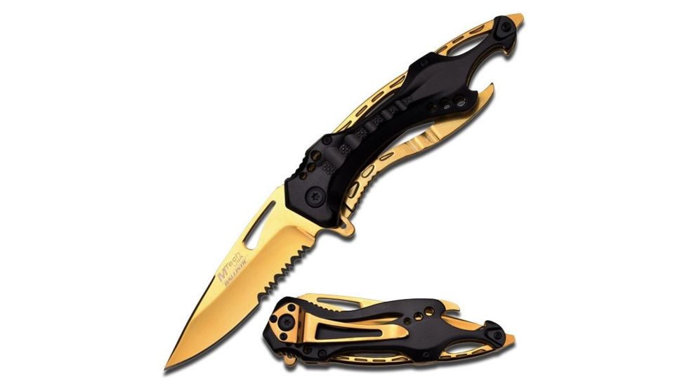 Mtech Folding Blade, 3.75in, Stainless Steel Blade, Black And Gold Titanium Coated Gold Aluminum Handle MT-A705BG