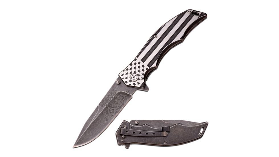 Mtech Folding Blade, 3.75in, Stainless Steel Blade, Brush/Stonewash 2 Tone Finish Us Flag Stainless Steel Handle MX-A849AS