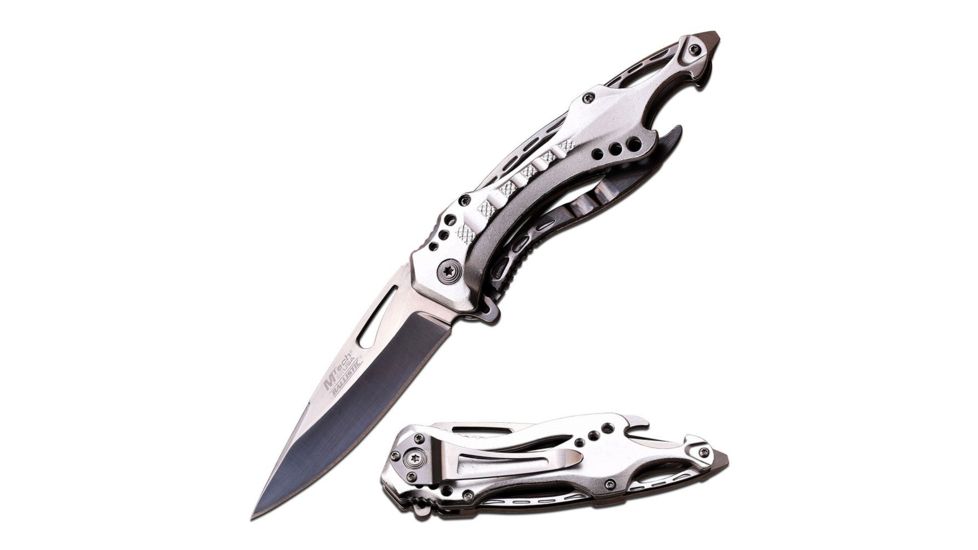 Mtech Folding Blade, 3.75in, Stainless Steel Blade, Silver Anodized Aluminum Handle MT-A705SL