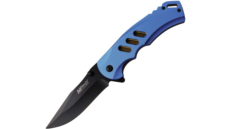 Mtech Linerlock A/O Folding Knife, 3.5 black finish 3Cr13 stainless blade, Blue anodized aluminum handle, MT-A1162BL