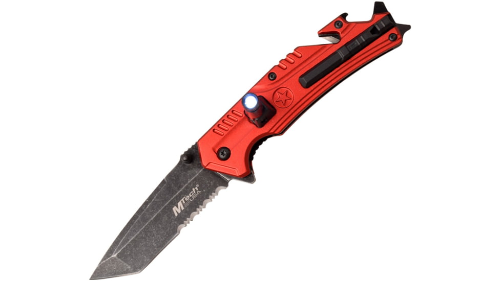 Mtech Linerlock A/O Red Folding Knife, 3.25 black stonewash finish stainless blade, Red aluminum handle, MT-A1114RD