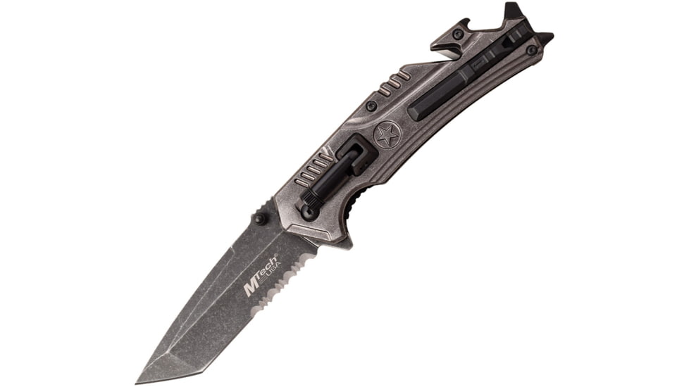 Mtech Linerlock A/O SW Folding Knife, 3.25 stonewash finish partially serrated stainles, Stonewash finish aluminum handle, MT-A1114SW