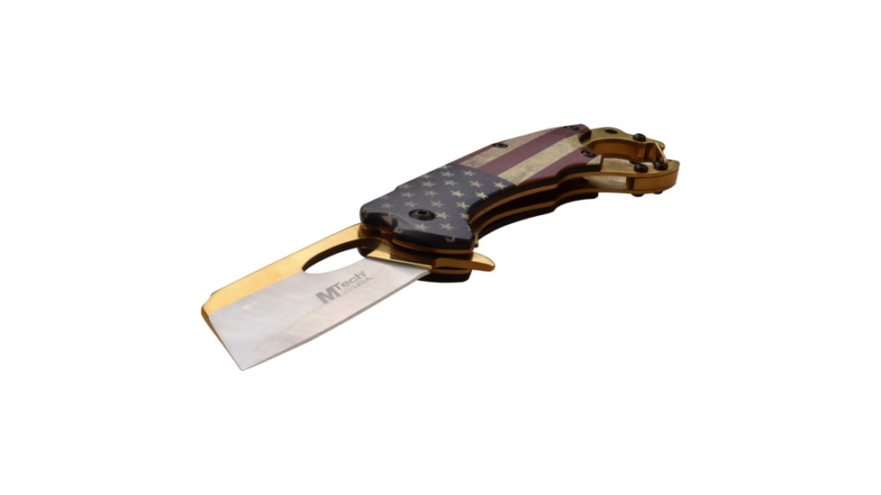 Mtech Linerlock Spring Assisted Knife, 2.5 in, 3Cr13 Stainless Steel Stainless Steel, Wharncliffe, USA Flag, MT-A1028AF