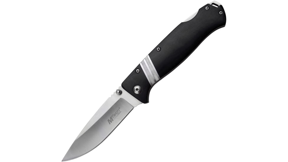 Mtech Lockback Folding Knife, 3.5in Satin 3Cr13 SS Drop Point, Black Pakkawood Handle, Thumb Stud, Pocket Clip, White Bone And SS Handle Inlay, MT-966BK