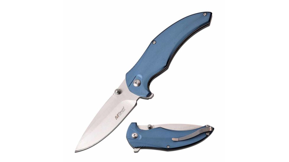 Mtech MT-1035BL Manual Folding Knife, 3.5in, 3CR13 Stainless Steel, Drop Point, Steel Blade, Aluminum Handle, Blue, MT-1035BL
