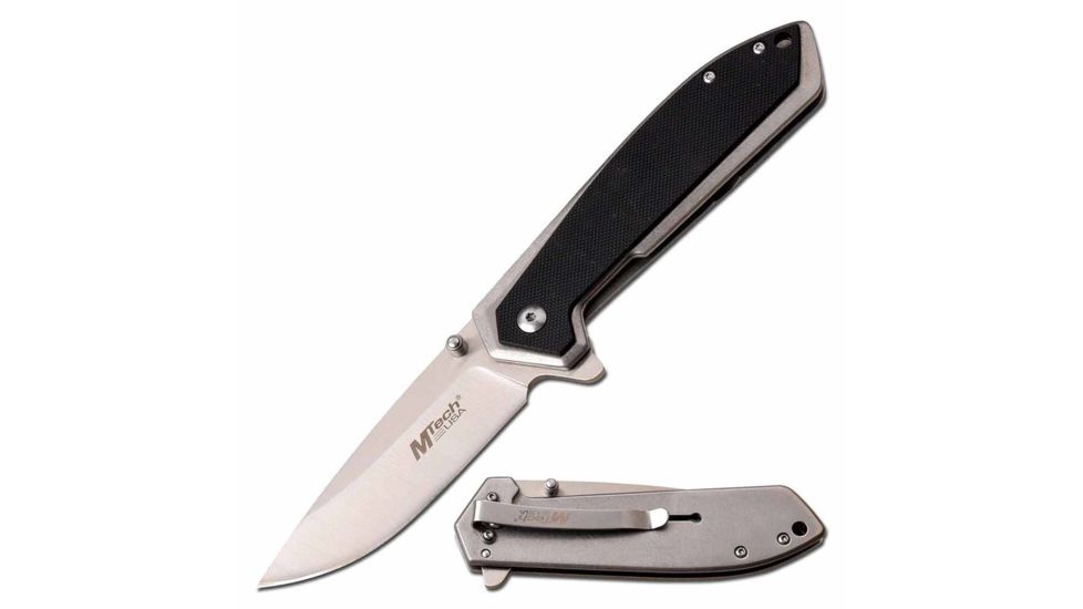 Mtech MT-1068SW Manual Folding Knife, 3.25in, 3CR13 Stainless Steel, Drop Point, Steel Blade, Stainless Steel Handle, Black/Stonewash, MT-1068SW