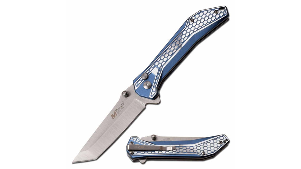 Mtech MT-1085GY Manual Folding Knife, 3.25in, 3CR13 Stainless Steel, Tanto, Steel Blade, Aluminum Handle, Ice Blue, MT-1085IB