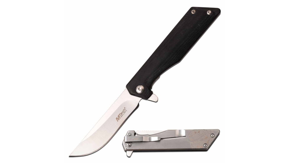 Mtech MT-1160LS Manual Folding Knife, 3in, 3CR13 Stainless Steel, Straight Back, Steel Blade, G10 Handle w/ Snake Etching, Black, MT-1160LS
