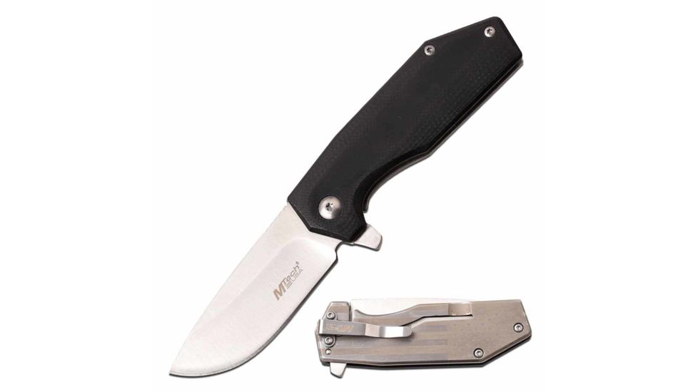 Mtech MT-1160SF Manual Folding Knife, 2.5in, 3CR13 Stainless Steel, Drop Point, Steel Blade, G10 Handle w/ Flag Etching, Black, MT-1160SF