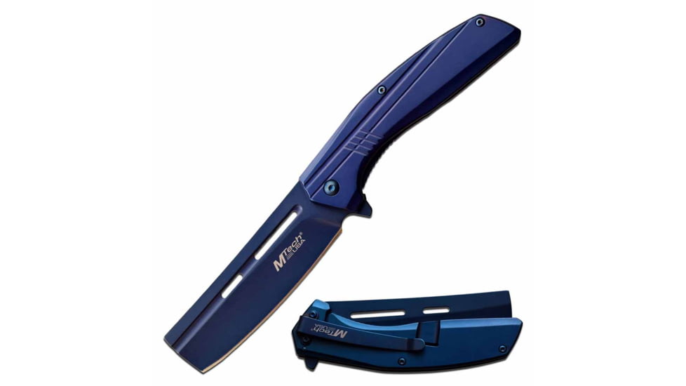Mtech MT-A1139BL Spring Assisted Knife, 3.5in, 3CR13 Stainless Steel, Razor, Blue Blade, Blue, MT-A1139BL