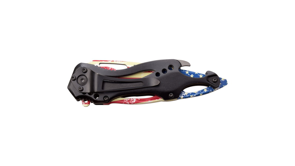 Mtech Patriotic Assisted Knife w/Bottle Opener, 3.5 in, 3Cr13 Stainless Steel Stainless Steel, Drop Point, USA Flag, MT-A705AF