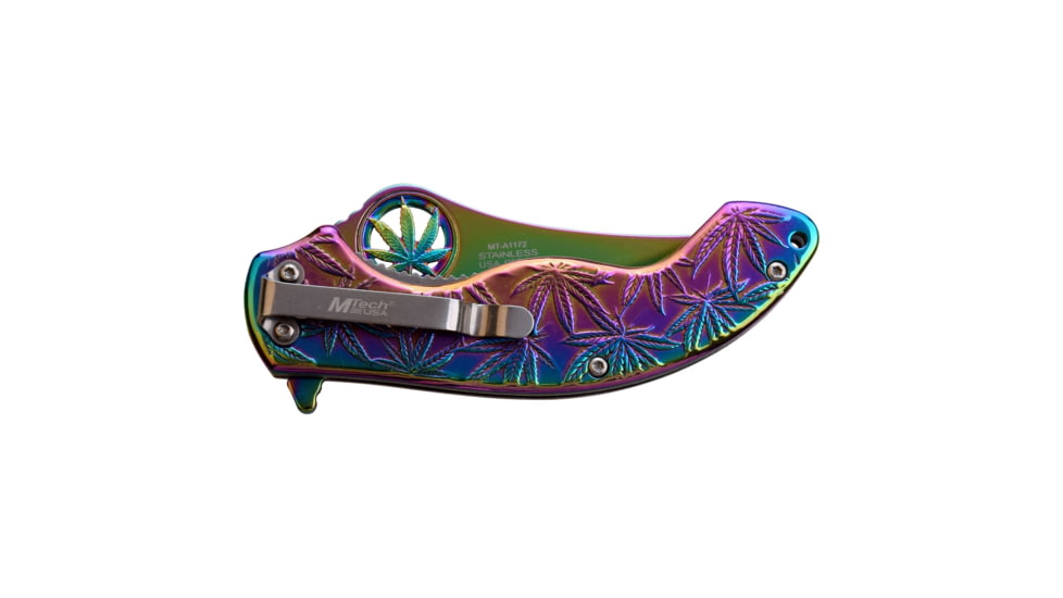 Mtech Persian Spring Assisted Knife, 3.25 in, 3Cr13 Stainless Steel Stainless Steel, Rainbow, MT-A1172RB