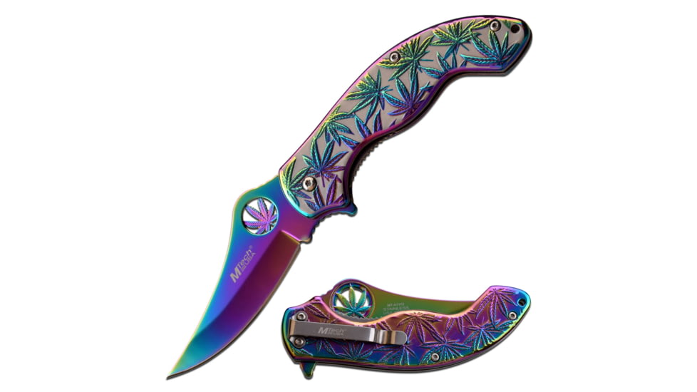 Mtech Persian Spring Assisted Knife, 3.25 in, 3Cr13 Stainless Steel Stainless Steel, Rainbow, MT-A1172RB