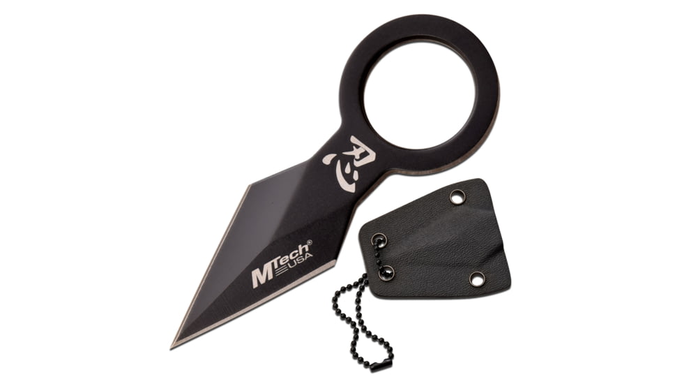 Mtech Spear Point Fixed Blade Knife w/Bead Chain, 1.75 in, 3Cr13 Stainless Steel Stainless Steel, Black, MT-20-92BK