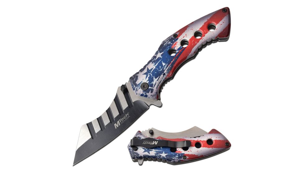 Mtech Spring Assisted Folding Knive, 3.5in Blade, 8.25in Overall, 3CR13 Steel Blade Knive, Flag, MT-A1110A