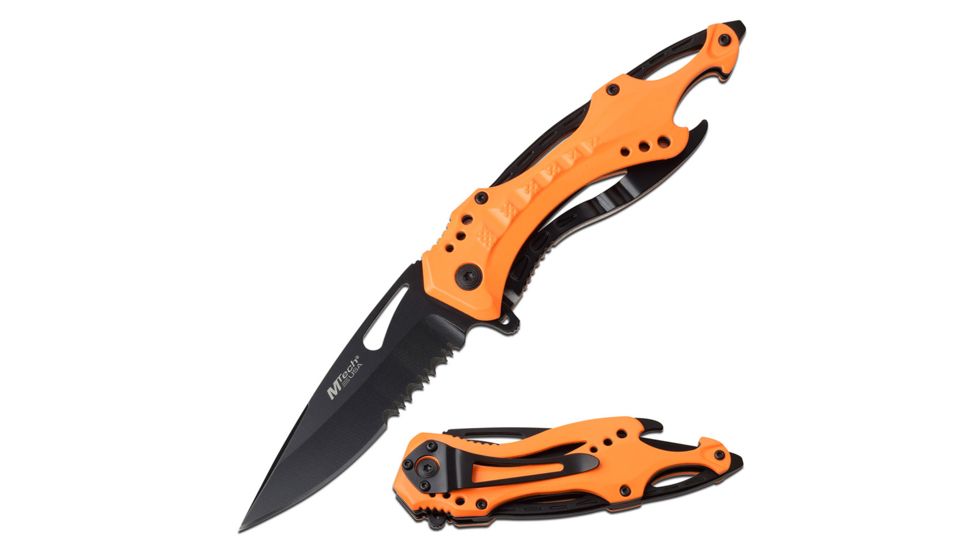 Mtech Spring Assisted Folding Knive, 3.5in Blade, Neon Handle, 3CR13 Steel Blade Knive, Neon Orange, MT-A705NOR