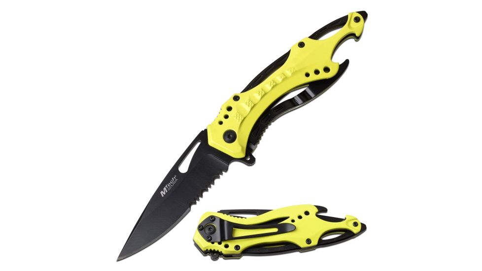 Mtech Spring Assisted Folding Knive, 3.5in Blade, Neon Handle, 3CR13 Steel Blade Knive, Neon Yellow, MT-A705NYL