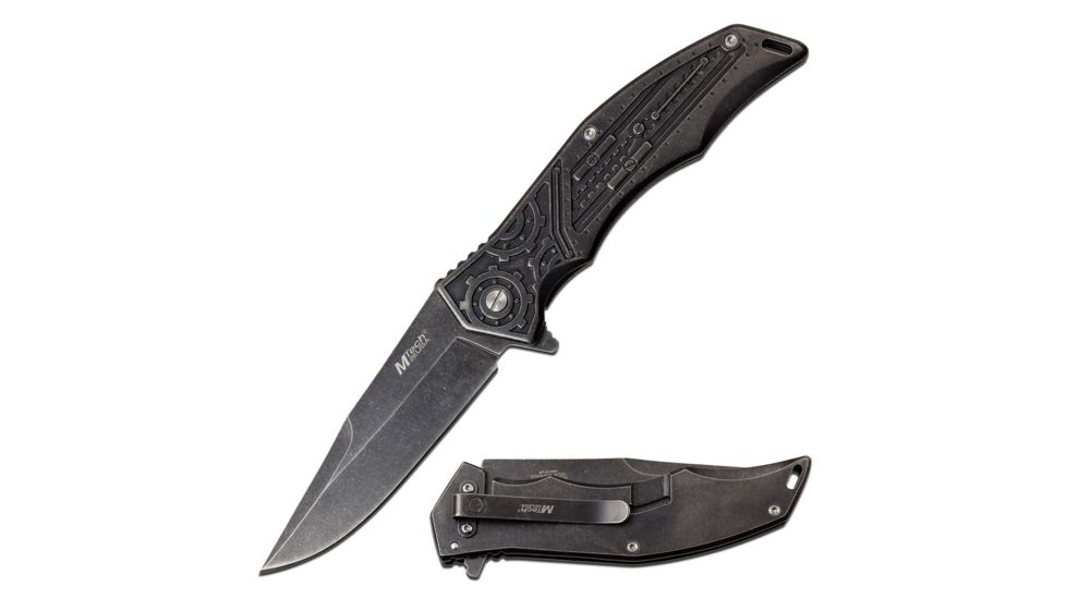 Mtech Spring Assisted Folding Knive, 3.75in Blade, Frame Lock, 3CR13 Steel Stonewached Knive, Black, MT-A1095SW