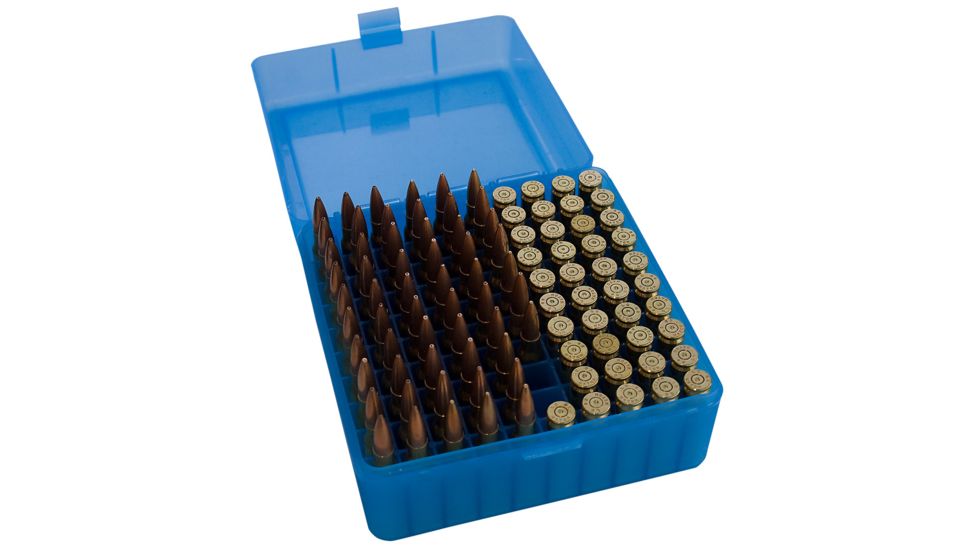MTM 100 Round Blue Medium Rifle 243/308 Caliber Ammo Box RM10024