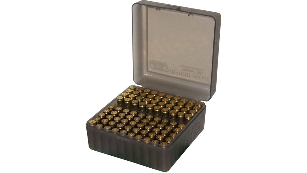 MTM Ammo Box 100 Round Flip-Top 22-250 243 308 Win 220 Swift, Clr-Smoke, RM-100-41