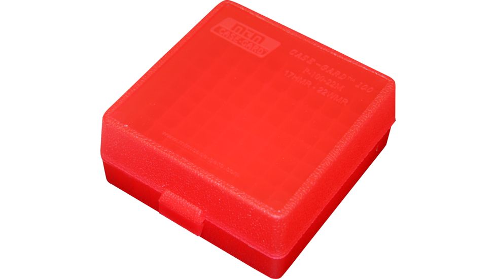 MTM Ammo Box 100 Round Flip Top For 22 Mag - 17 HMR, Clr-Red, P-100-22M-29