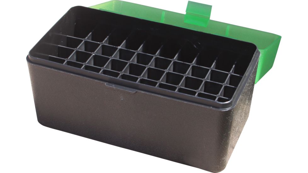 MTM Case-Gard 50 Round Flip-Top Ammo Box, .375 Rem Um/.375 Wby Mag, Clear Green/Black, RLLD-50-16T