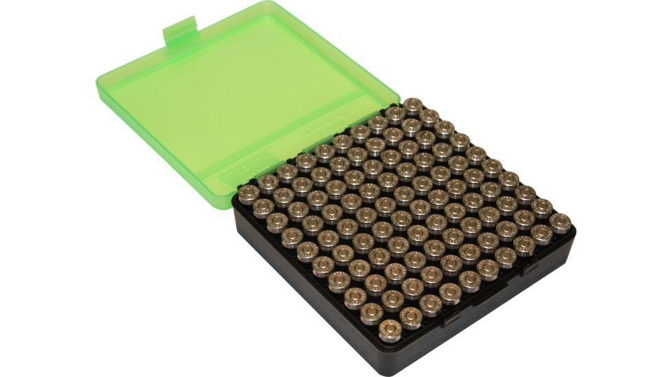 MTM P-100 Fliptop Box .45 ACP/10mm/.40 S&amp;W/.41 AE Clear Green/Black