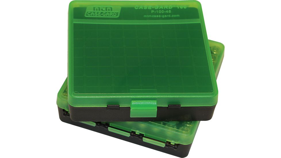 MTM P-100 Fliptop Box .45 ACP/10mm/.40 S&amp;W/.41 AE Clear Green/Black