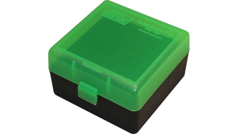 MTM RS-100 Rifle Ammo Box .17 To .222 Magnum Clear Green/Black
