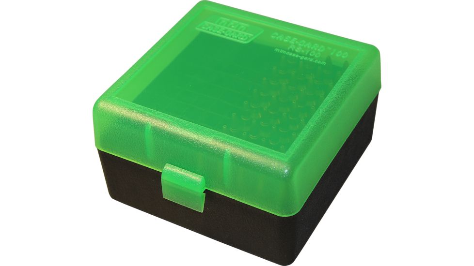 MTM RS-100 Rifle Ammo Box .17 To .222 Magnum Clear Green/Black