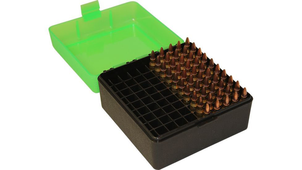 MTM RS-100 Rifle Ammo Box .17 To .222 Magnum Clear Green/Black