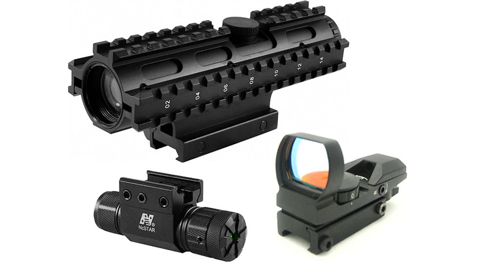 NcStar 4x32mm Compact Rifle Scope Kit 3 - Rangefinder Reticle w/ Green Laser and Red Dot Sight