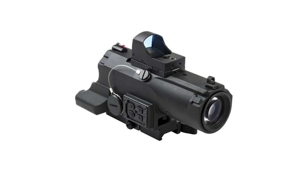 NcSTAR Eco 4X34 Prismatic Scope w/Ddab/Urban Tactical Ret/Blue Illumination/Green Laser w/White/Red Nav Lights, Black, VECO434QRBR-A