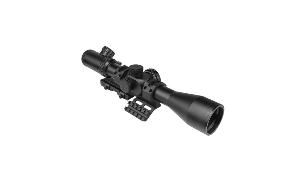 NcSTAR Full Size Rifle Scope, 4-16x44mm, 30mm Tube, Illuminated P4 Sniper Glass Etched Reticle w/ Cantilever Scope Mount, Black, SEEFP41644GSPR-A