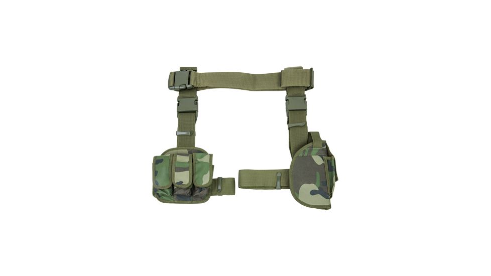 NcSTAR Vism 3 Piece Drop Leg Right Handed Gun Holster/Magazine Holder, Woodland Camo CV2908WC