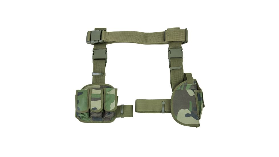 NcSTAR Vism 3 Piece Drop Leg Right Handed Gun Holster/Magazine Holder, Woodland Camo, CV2908WC