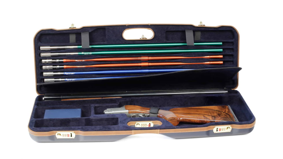 Negrini OU Deluxe Skeet Single Shotgun Case + Tube Set, Navy/Tobacco Leather/Navy Interior, 1659LX-TUBE/5161