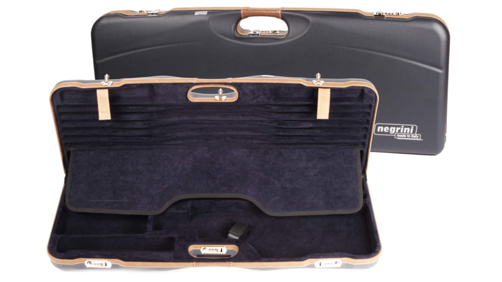 Negrini OU Deluxe Skeet Two Barrel Shotgun Case + Tube Set, Navy/Tobacco Leather/Navy Interior, 1652LX-TUBE/5212
