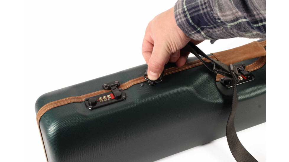 Negrini OU/SXS Deluxe Uplander Ultra-Compact Hunting Shotgun Case, Green/Cognac Leather Trim/Brown Interior, 16405LX/5493