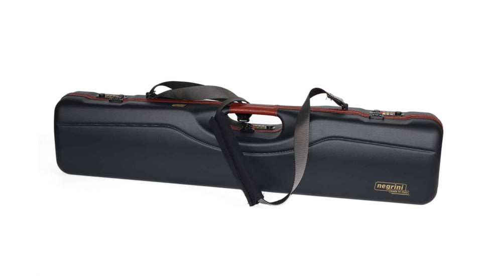 Negrini OU/SXS Deluxe Uplander Ultra-Compact Hunting Shotgun Case, Navy/Rich Tobacco Leather Trim/Navy Interior, 16405LX/5708