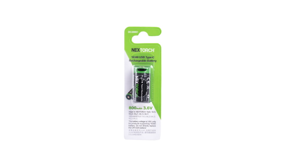 Nextorch 16340 USB-C Direct Recharge Battery, Black, DC20044