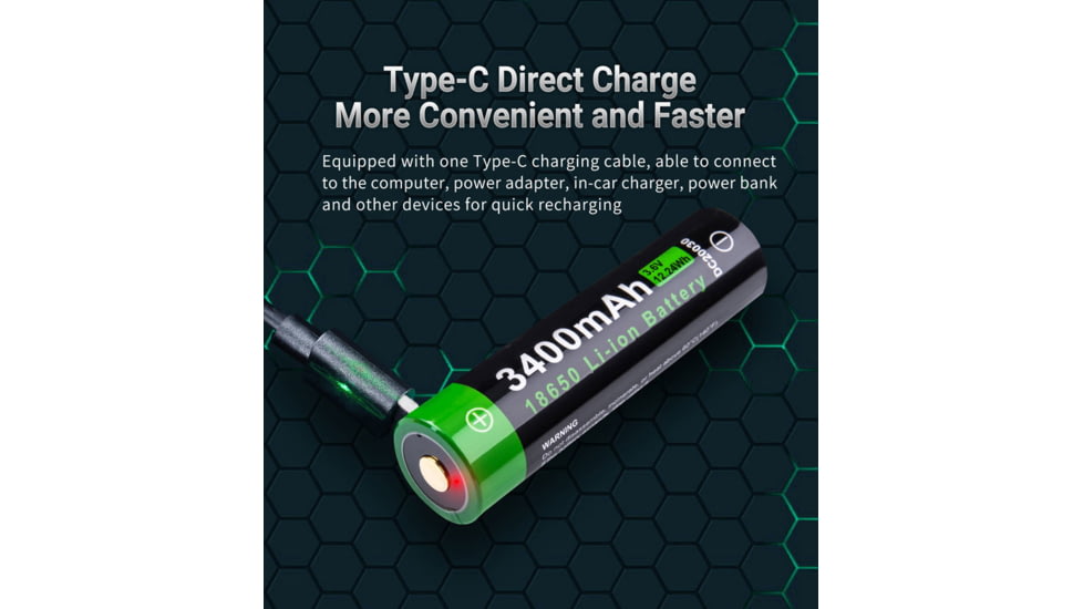 Nextorch 18650 USB-C Direct Recharge Battery, Black, BW20029