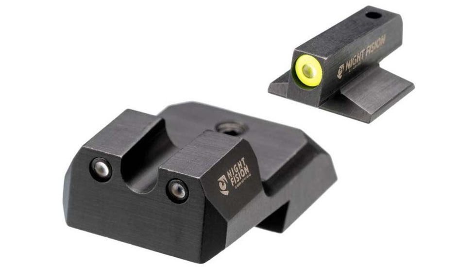 Night Fision 1911 Tritium Night Sight Set, .180 Blade Yellow Front Ring, U Notch Rear, 1911-325-007-YGZG