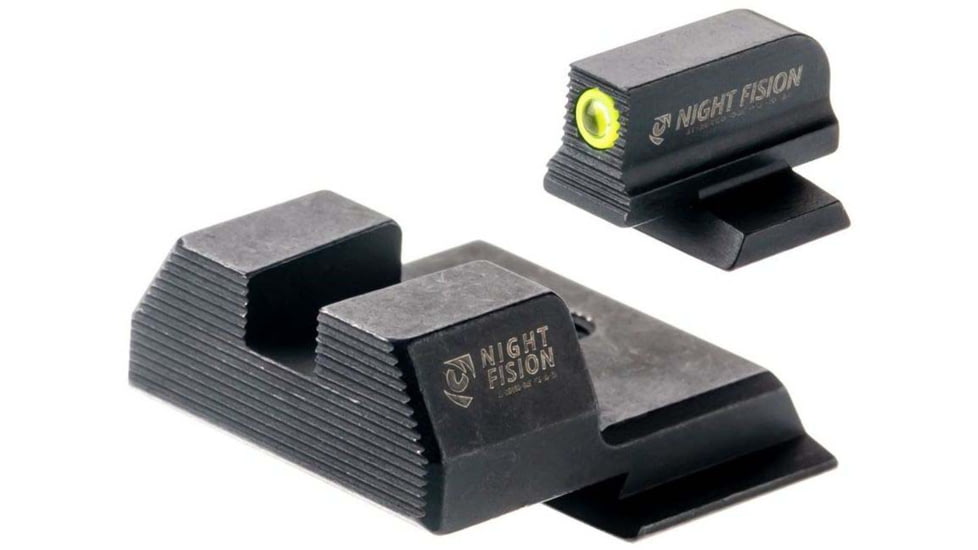 Night Fision Optics Ready Stealth Smith &amp; Wesson Night Sight Set, S&amp;W M&amp;P Shield Plus w/ 507k, Yellow Front Ring, Blank Rear Sight, SAW-204-215-290-YGZX