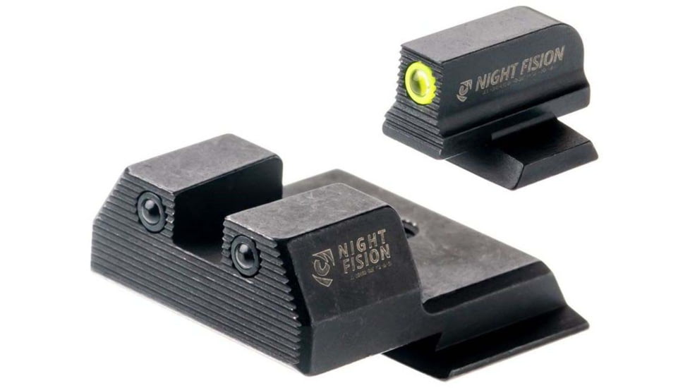 Night Fision Optics Ready Stealth Smith &amp; Wesson Night Sight Set, S&amp;W M&amp;P Shield Plus w/ 507k, Yellow Front Ring, SAW-204-215-290-YGZG