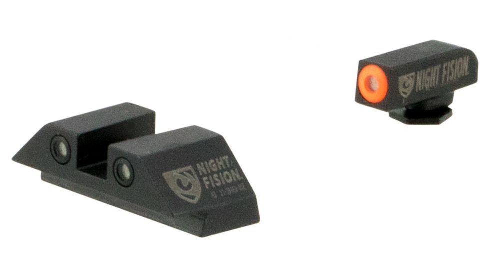 Night Fision Perfect Dot Night Sight Set w/Front, Square Rear, Orange Front w/Green Tritium, Black Rear w/Green T, Fits Glock 20/21/29/30/36/40/41, GLK-002-003-OGZG