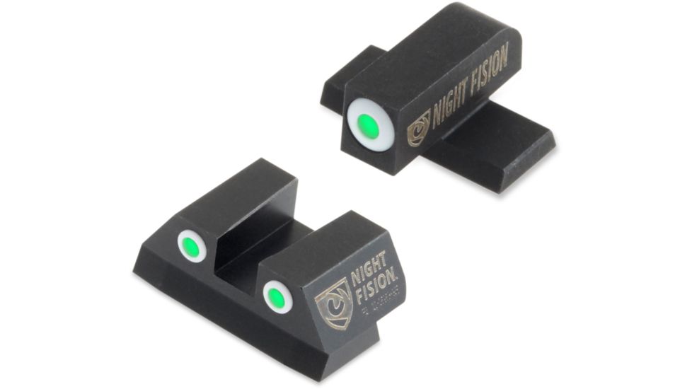 Night Fision Perfect Dot Night Sight Set w/Front, Square Rear, White Front w/Green Tritium, White Rear w/Green Tr, Fits Sig Sauer .40 S&amp;W &amp; .45 ACP Caliber P-Series , SIG-176-003-WGWG