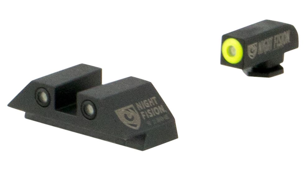 Night Fision Perfect Dot Night Sight Set w/Front, Square Rear, Yellow Front w/Green Tritium, Black Rear w/Green T, Fits Glock 17/17L/19/22/23/24/25/ 26/27/28/31/32/3, GLK-001-003-YGZG