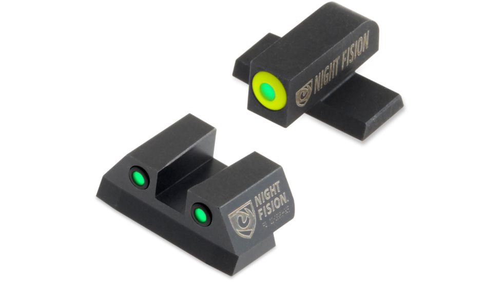Night Fision Perfect Dot Night Sight Set w/Front, Square Rear, Yellow Front w/Green Tritium, Black Rear w/Green T, Fits Sig Sauer .40 S&amp;W &amp; .45 ACP Caliber P-Series , SIG-176-003-YGZG