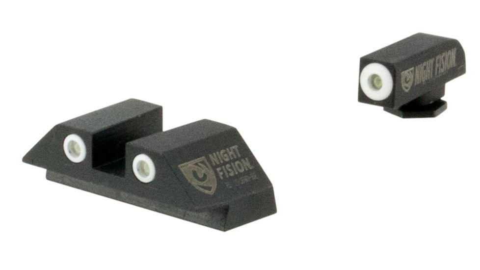 Night Fision Perfect Dot Night Sight Set w/White Front, Square Black Rear, w/Green Tritium, Glock 17/17L/19/22-28/31-35/37-39, GLK-001-003-WGZG
